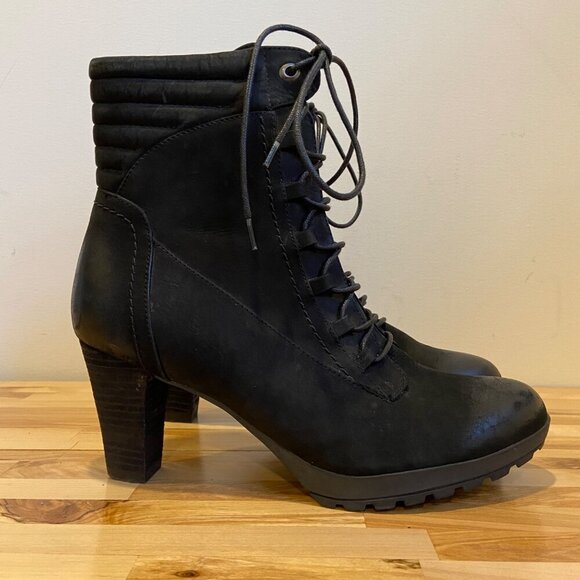 Blondo Womens Black Leather Lace-Up Waterproof Ankle Boots size 10 Block Heel - Picture 4 of 16